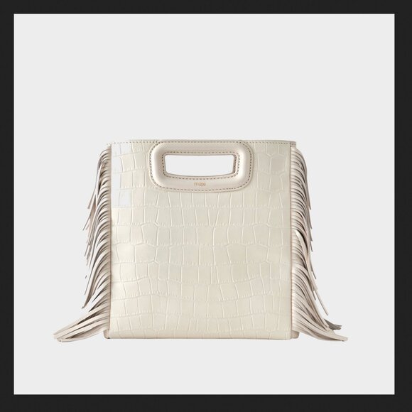 🍦 NWT $360 Maje Ecru Vanilla Leather Croco Fringe bag - Picture 13 of 15